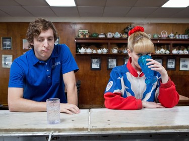 Thomas Middleditch as Ben and Melissa Rauch as Hope Ann Greggory in "The Bronze."