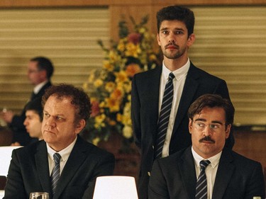 L-R: John C. Reilly as Lisping Man, Ben Winshaw as Limping Man and Colin Farrell as David in "The Lobster."