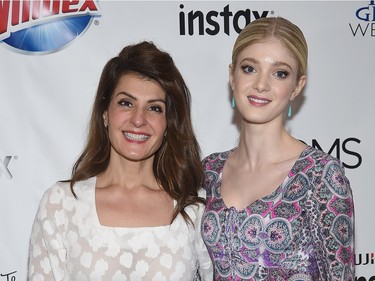 Nia Vardalos (L) and Elena Kampouris attend the Mamarazzi screening of "My Big Fat Greek Wedding 2" on March 18, 2016 in New York City.