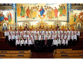 A male chorus of more than 50 professional and amateur singers from Canada and Ukraine performs Friday, April 1.