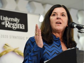 University of Regina president Vianne Timmons speaks during her State of the University address as part of the Regina and District Chamber of Commerce's luncheon series.