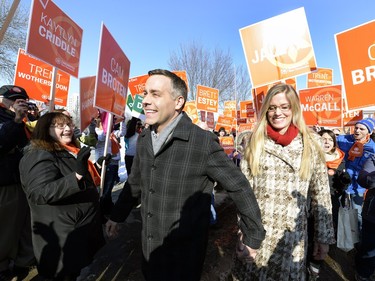 NDP leader Cam Broten arrives for the Leaders Debate at the Regina CBC headquarters, March 23, 2016.