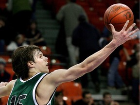 Saskatchewan Huskies' Andrew Spagrud stretches to pull down a rebound against University of Victoria during the second half  CIS men's basketball Final 10 quarterfinal at the Halifax Metro Centre in Halifax, N.S. on Friday, March 17, 2006. Spagrud is one of five individuals/teams being honoured with spot on the Huskies Wall of Fame.