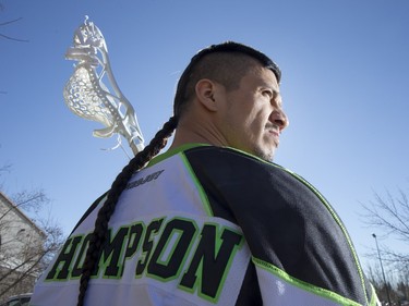 Saskatchewan Rush player Jeremy Thompson poses for a photograph before running a lacrosse clinic at the Henk Ruys Soccer Centre on Friday, March 11th, 2016.