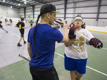 Saskatchewan Rush player Jeremy Thompson leads a lacrosse clinic at the Henk Ruys Soccer Centre on Friday, March 11th, 2016.