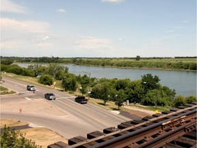 This 2013 file photo shows where a bridge proposed in the City of Saskatoon's new growth plan would extend 33rd Street to cross the South Saskatchewan River.