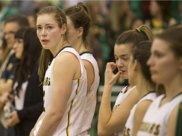 University of Regina Cougars forward Christina McCusker looks on after being defeat by the  University of Saskatchewan Huskies in the Canada West final in CIS action on Saturday, March 12th, 2016.