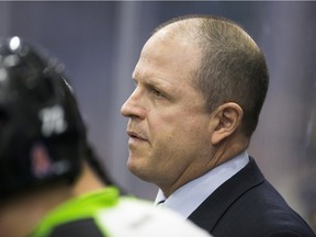 Saskatchewan Rush head coach Derek Keenan looks on as his team plays against the Georgia Swarm in NLL action this past Saturday.