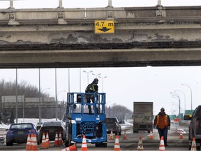 The overpass at Highway 11 and Circle Drive was damaged when an oversized farm implement on a semi was driven into the roadway on March 16, 2016