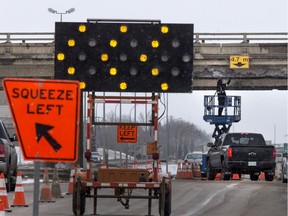 Damage to the overpass at Highway 16 and Highway 11 from a semi-trailer unit  hauling an oversized farm implement means a month-long disruption to traffic movement as repairs are done.