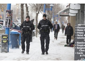 Police safety foot patrol in downtown Saskatoon.