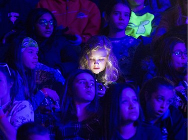 Lights were shining throughout the inside of SaskTel Centre with 13,000 schoolchildren, teachers and parents celebrating WeDay in Saskatoon, March 2, 2016.