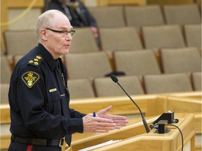 Saskatoon police Chief Clive Weighill tries to sell city council on the merits of a proposed anti-bullying bylaw Monday.