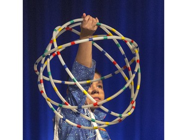 Saskatoon Public Schools Cultural Responsive Programming presented the Indigenous Ensemble Production of Resilience at Castle Theatre in Aden Bowmen School with schoolchildren in the crowd during the day enjoying dancing from all ages, March 21, 2016.