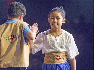 Saskatoon Public Schools Cultural Responsive Programming presented the Indigenous Ensemble Production of Resilience at Castle Theatre in Aden Bowmen School with schoolchildren in the crowd during the day enjoying dancing from all ages, March 21, 2016.