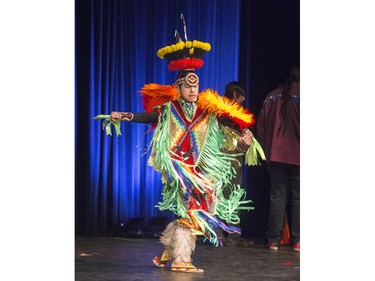 Saskatoon Public Schools Cultural Responsive Programming presented the Indigenous Ensemble Production of Resilience at Castle Theatre in Aden Bowmen School with schoolchildren in the crowd during the day enjoying dancing from all ages, March 21, 2016.