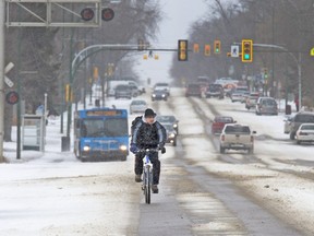 A cyclist found a couple of bike lanes of his own, cruising east down 20th Street West on March 22, 2016.