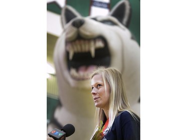 University of Saskatchewan Huskies 2015-16 CIS Champions and a crowd of about 200 at a champions rally in the PAC Gym, March 23, 2016.