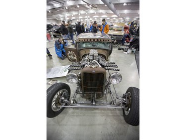 Owen Jeancart's 1929 Model A Ford custom made to resemble a Second World War B17 bomber at the Draggins 56th annual Car Show at Prairieland Park on Friday, March 25th, 2016.