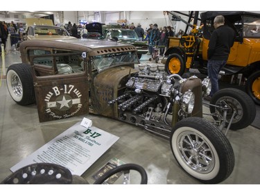 Owen Jeancart's 1929 Model A Ford custom made to resemble a Second World War B17 bomber at the Draggins 56th annual Car Show at Prairieland Park on Friday, March 25th, 2016.