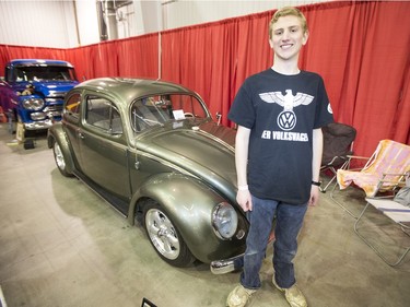 Chris Richter, and his 1956 Semaphore VW Beetle are on the scene at the Draggins 56th annual Car Show at Prairieland Park on Friday, March 25th, 2016.