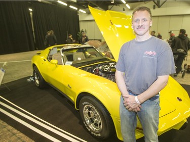 Gary Zaleschuk, and his 1976 Chevrolet Corvette, are on the scene at the Draggins 56th annual Car Show at Prairieland Park on Friday, March 25th, 2016.