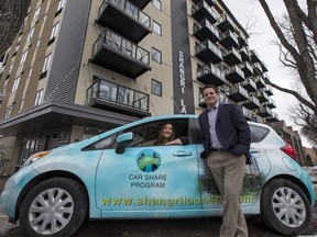 North Prairie Developments Ltd. CEO Andrew Williams (right) and marketing coordinator Krista Nakonechny unveiled the city's first residential car-sharing program, for residents of the Shangri-La condominium project.