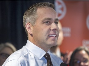 NDP leader Cam Broten at a campaign style news conference talking campaign promises with a group of Saskatoon candidates at the Sheraton Cavalier, March 4, 2016 (GORD WALDNER/Saskatoon StarPhoenix)
