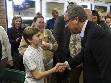 Premiere Brad Wall addresses supporters during the revealing of the Saskatchewan Party platform at their Southeast campaign office in Saskatoon, March 19, 2016.