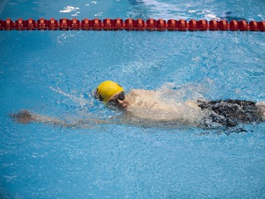 Ryan Duggan competes in the Boys 50-Metre Backstroke during the 2016 Mansask Short Course Provincial Championship at Shaw Centre in Saskatoon, March 20, 2016.