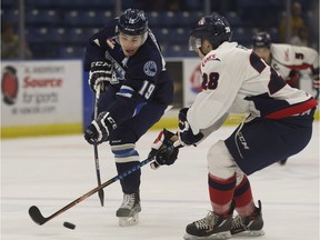 File Photo. Ryan Graham of the Saskatoon Blades takes a wrist shot during WHL action at SaskTel Centre on Dec. 16, 2015. (GREG PENDER/ SASKATOON STARPHOENIX)