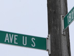 SASKATOON,SK--FEBRUARY 03/2016  9999 news alphabet series --- Avenue U sign for Alphabet Series, Thursday, March 03, 2016.   (GREG PENDER/ SASKATOON STARPHOENIX)