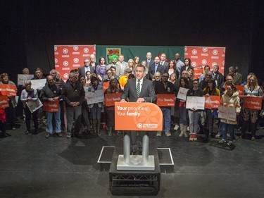 NDP leader Cam Broten speaks at a campaign launch event at Persephone Theatre in Saskatoon, March 7, 2016.