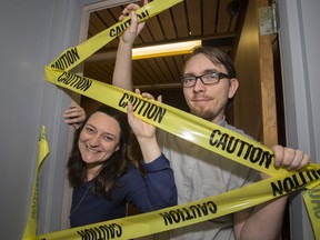 Roberta Alton (left) and her brother Robbie Scott inside one of the escape rooms they designed at Breakout, a new business in Saskatoon.