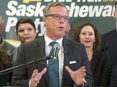 Saskatchewan Party leader Brad Wall kicks off the campaign with an event in Saskatoon at the campaign office of Ken Cheveldayoff, March 8, 2016.