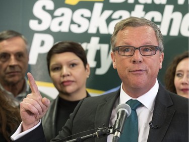 Saskatchewan Party leader Brad Wall kicks off the campaign with an event in Saskatoon at the campaign office of Ken Cheveldayoff, March 8, 2016.