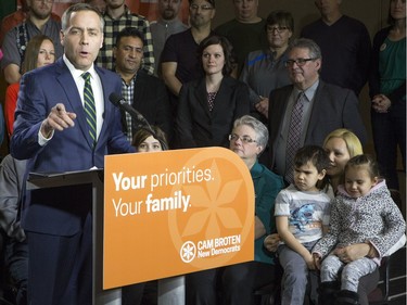 NDP leader Cam Broten during a news conference at TCU Place, March 17, 2016.