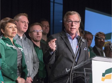 Sask Party leader Brad Wall speaks to a rally at Prairieland Park, March 31, 2016.