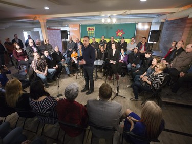 NDP leader Cam Broten hosts a town-hall style event at Federation Des Francophones Saskatoon, March 31, 2016.