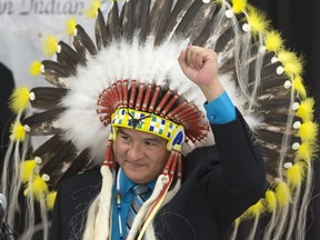 Bobby Cameron acknowledges being elected as FSIN Chief during Federation of Saskatchewan Indian Nations executive elections at TCU PLace, Thursday, October 29, 2015. Now, Cameron says he's confident First Nation voters will come out en masse to cast their vote in the April 4 election. (GREG PENDER/ STARPHOENIX)