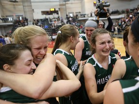 The University of Saskatchewan Huskies captured their first-ever Canadian Interuniversity Sport women's basketball championship title and Bronze Baby trophy Sunday with a 85-71 victory over the Ryerson Rams at Fredericton, N.B. Photo James West Photography for CIS