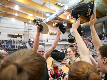 The University of Saskatchewan Huskies captured their first-ever Canadian Interuniversity Sport women's basketball championship title and Bronze Baby trophy Sunday with a 85-71 victory over the Ryerson Rams at Fredericton, N.B. Photo James West Photography for CIS