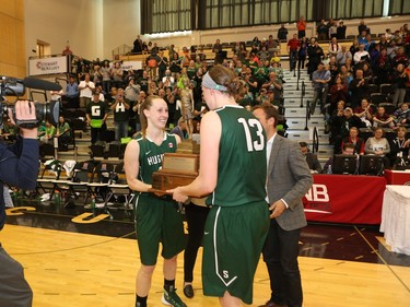 The University of Saskatchewan Huskies captured their first-ever Canadian Interuniversity Sport women's basketball championship title and Bronze Baby trophy Sunday with a 85-71 victory over the Ryerson Rams at Fredericton, N.B. Photo James West Photography for CIS