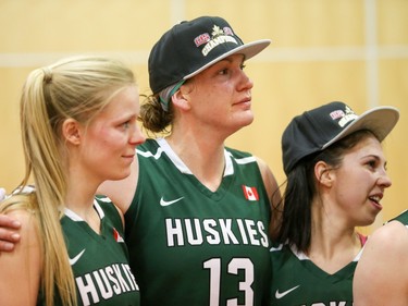 The University of Saskatchewan Huskies captured their first-ever Canadian Interuniversity Sport women's basketball championship title and Bronze Baby trophy Sunday with a 85-71 victory over the Ryerson Rams at Fredericton, N.B. Photo James West Photography for CIS