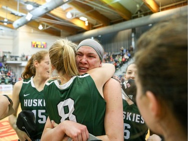 The University of Saskatchewan Huskies captured their first-ever Canadian Interuniversity Sport women's basketball championship title and Bronze Baby trophy Sunday with a 85-71 victory over the Ryerson Rams at Fredericton, N.B. Photo James West Photography for CIS