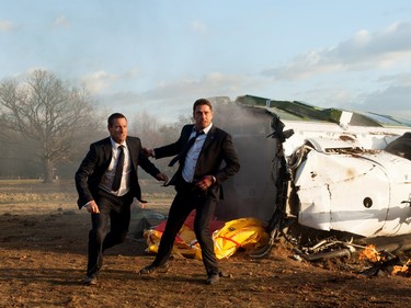 Aaron Eckhart (L) and Gerard Butler star in Grammercy Pictures' "London Has Fallen."