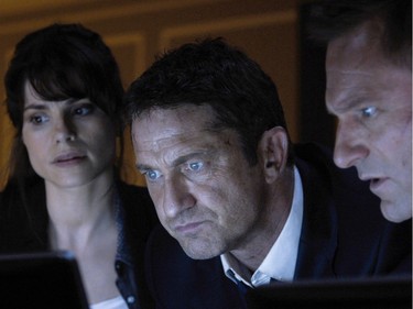 L-R: Charlotte Riley, Gerard Butler and Aaron Eckhart star in Grammercy Pictures' "London Has Fallen."