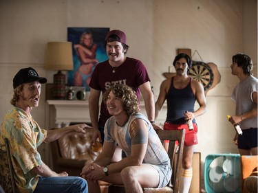 L-R: Austin Amelio, Tanner Kalina, Forrest Vickery, Tyler Hoechlin and Ryan Guzman star in "Everybody Wants Some."