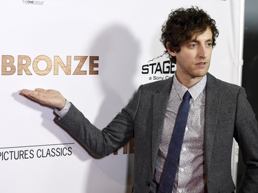 Thomas Middleditch poses at the premiere of "The Bronze" at the Pacific Design Centre on March 7, 2016 in West Hollywood, California.