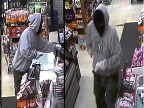 Battlefords RCMP released these three images of a man who robbed the 29th Street Market in Battleford on April 18, 2016.